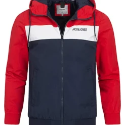 Jack & Jones Jack And Jones Herren NOOS Bomber Jacke Kapuze 2-Pockets True Rot Navy Blau Weiss
