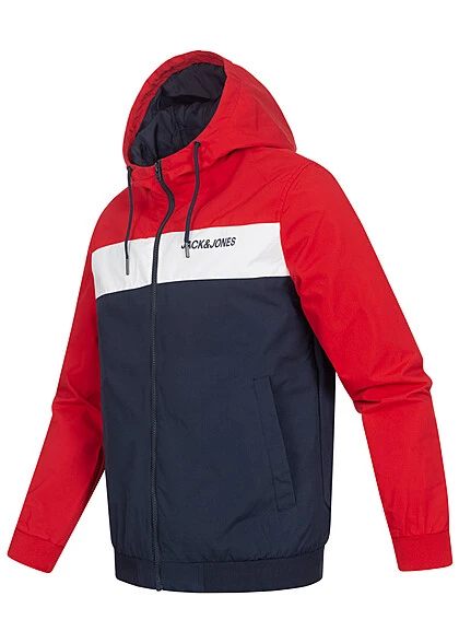 Jack & Jones Jack And Jones Herren NOOS Bomber Jacke Kapuze 2-Pockets True Rot Navy Blau Weiss 4 Jack & Jones Jack And Jones Herren NOOS Bomber Jacke Kapuze 2-Pockets True Rot Navy Blau Weiss – Bild 2