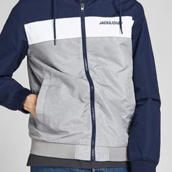 Jack & Jones Jack And Jones Herren NOOS Bomber Jacke Kapuze 2-Pockets Navy Blazer Blau Grau Weiss -Deutschland Jack & Jones Verkaufs-Shop 23030380 3