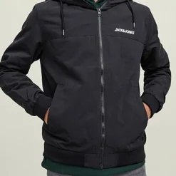 Jack & Jones Jack And Jones Herren NOOS Bomber Jacke Kapuze 2-Pockets Solid Schwarz -Deutschland Jack & Jones Verkaufs-Shop 23030383 3