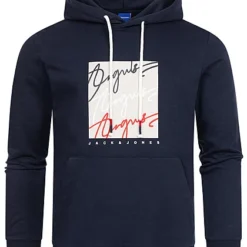 Jack & Jones Jack And Jones Herren Hoodie Mit Kängurutasche Und Logo Print Navy Blazer Blau