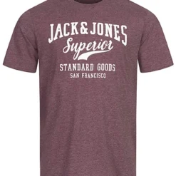 Jack & Jones Jack And Jones Herren Rundhals T-Shirt Mit Logo Print Port Royale Bordeauw Rot