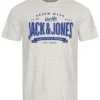 Jack & Jones Jack And Jones Herren Rundhals T-Shirt Mit Logo Print White Melange Grau Blau