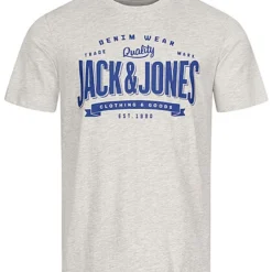 Jack & Jones Jack And Jones Herren Rundhals T-Shirt Mit Logo Print White Melange Grau Blau