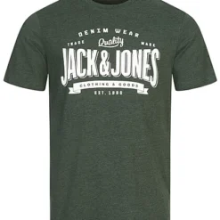 Jack & Jones Jack And Jones Herren Rundhals T-Shirt Mit Logo Print Mountain View Grün Melange